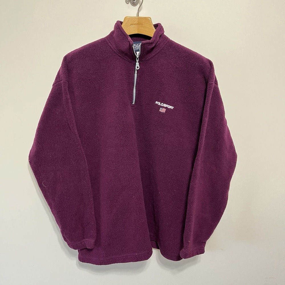 Vintage Polo Sport Ralph Lauren USA Made Fleece 1/4 Zip Pullover Purple XL